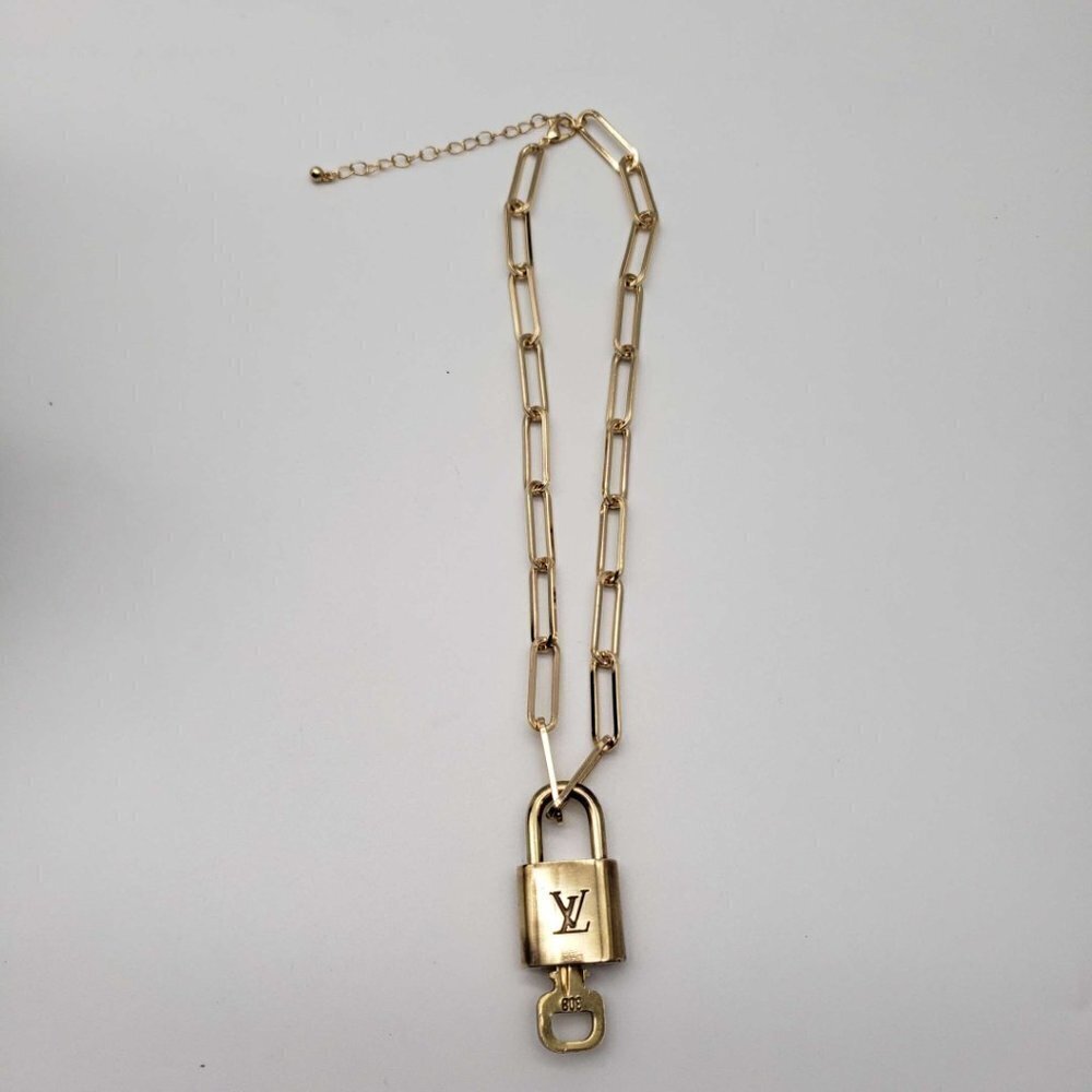 Authentic Louis Vuitton Lock and Key Gold Color with Gold Plated Chain Necklace - Picture 5 of 8